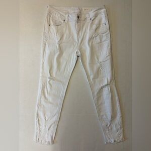 Grace Easy Fit white distressed jeans raw hem size 32
